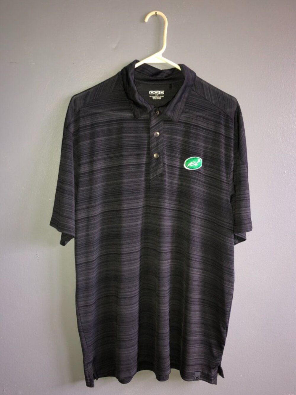 OGIO Turtle Wax Logo Mens L Gray Stripe Short Sleeve Golf Polo (#158)